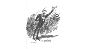 Caricature of ASC Finals Concert Guest Artist bass-baritone Adrian Tamburini, drawn by Jon Lawley